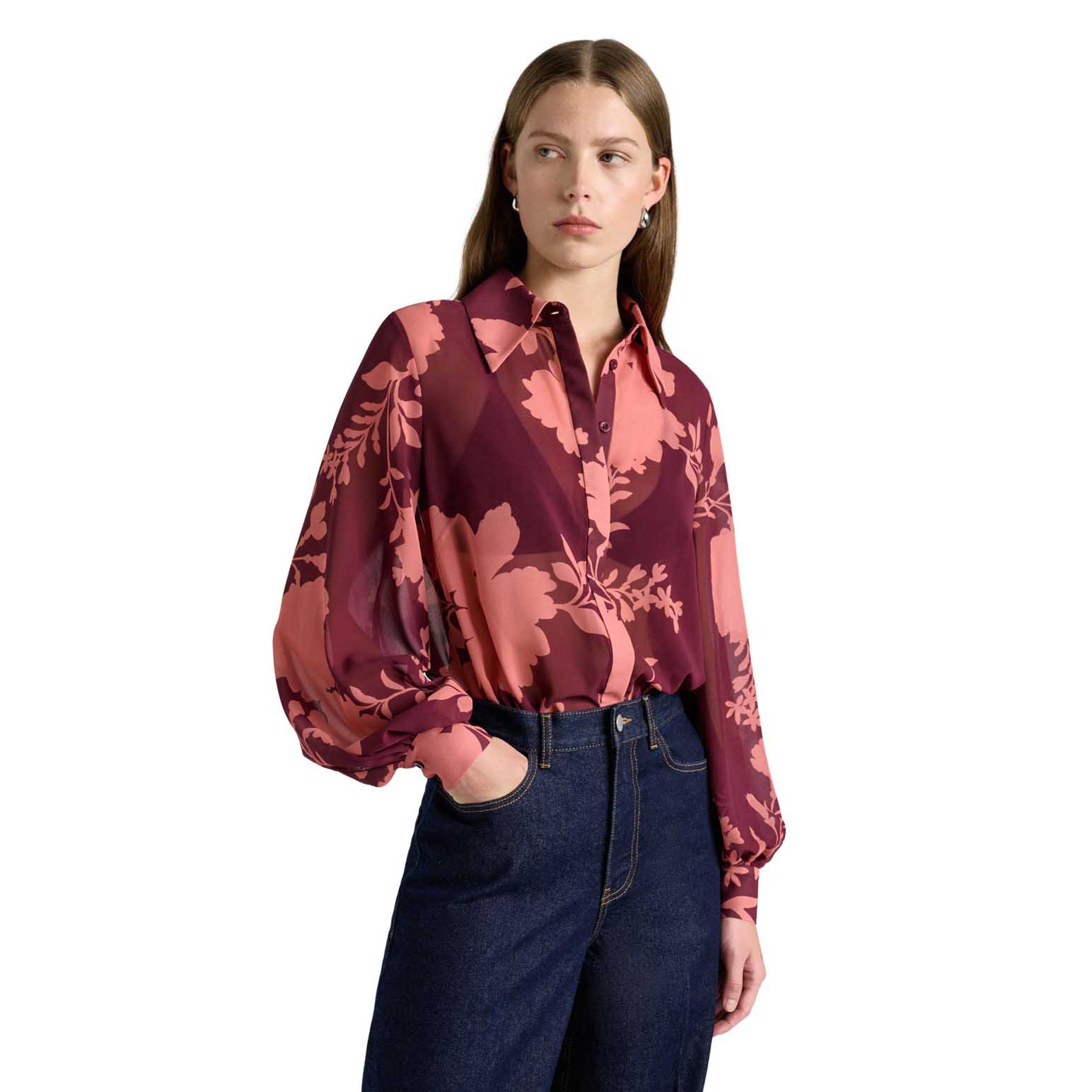 Cue Pink Shadow Floral Georgette Shirt